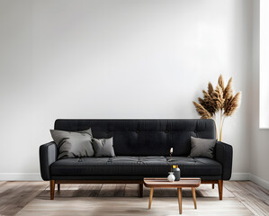 Modern Interior with sofa in living room with empty white wall in the background