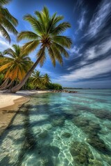 Fototapeta na wymiar Tropical Paradise with Palm Trees and White Sandy Beaches