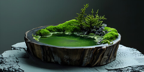 Rustic Wooden Bowl Pond Beautiful Miniature Water Garden Stunning Wooden Bowl Terrarium A Miniature Green Oasis