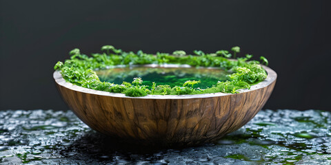 Rustic Wooden Bowl Pond Beautiful Miniature Water Garden Stunning Wooden Bowl Terrarium A Miniature Green Oasis