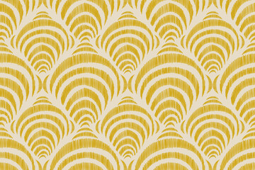Fish scale pattern seamless embroidery texture Ikat ethnic oriental Japanese Uroko design abstract vector illustration vintage for fabric textile.  © Wita Pixs