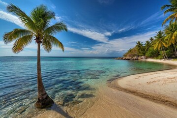 Tropical Paradise with Palm Trees and White Sandy Beaches