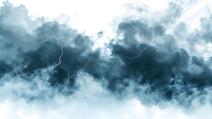 Storm clouds with lightnings and smoke isolated on white background