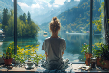 woman meditating in yoga pose