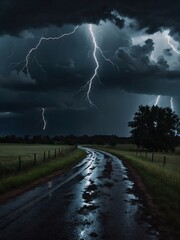 Eerie atmosphere as dark rain clouds gather, accompanied by lightning