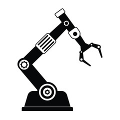 Industrial robotic arm manufacturing automation technology, factory assembly robot machine, black and white color