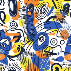 Vibrant Abstract Graffiti Artwork with Dynamic Shapes and Patterns