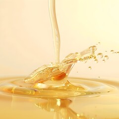 Skin Care Essence in Lustrous Dew Droplets on a Honey Background Exuding a Sophisticated Charm