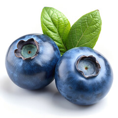 Obraz premium Two Blueberries With a Green Leaf