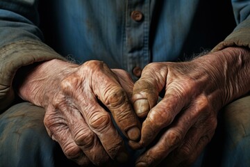 Fototapeta premium Close-up of an elderly person's hands, showing the details of aged skin