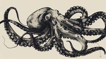 Obraz premium Ink Illustration of an Octopus in Chinese Style