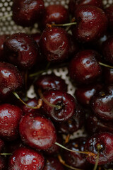 Freshly washed cherries glisten with the promise of summer's sweetness