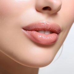 A detailed view of a womans lips, showcasing lip enhancement procedures.