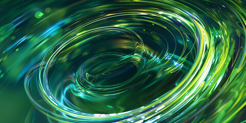 abstract artwork with swirling green and blue lines creating a mesmerizing pattern swoosh forms