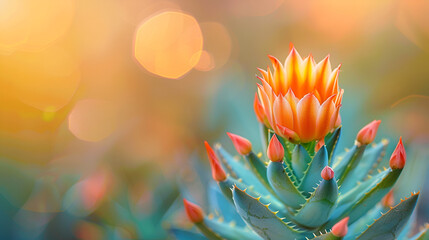 selective focus view of Hedgehog Aloe Plant flower blooming in garden  (Cactus Flower)