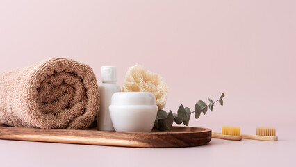 Set of bath and self care products for bathroom, spa and wellness