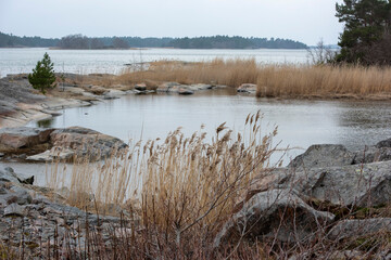 Finnish archipelago with rocks and sea