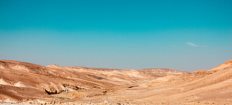Panoramic view of the mountains in the Judean Desert in southern Israel. High quality photo