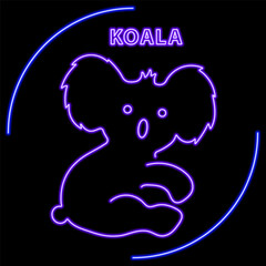 koala neon sign, modern glowing banner design, colorful modern design trend on black background. Vector illustration.
