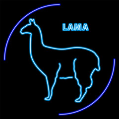lama neon sign, modern glowing banner design, colorful modern design trend on black background. Vector illustration.