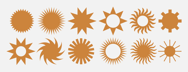 Set of geometric boho sun shape. minimalistic design minimal elements. Sunshine symbols collection