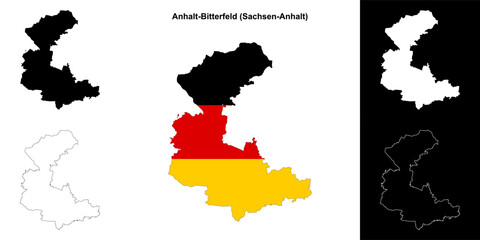 Anhalt-Bitterfeld (Sachsen-Anhalt) blank outline map set