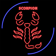 scorpion neon sign, modern glowing banner design, colorful modern design trend on black background. Vector illustration.