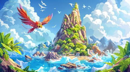 - Scene Design - Fantastic Style. - Mountain in the sea - Fish is like birds.