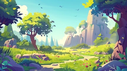Illustration of a summer forest for animation. Concept art for a game.