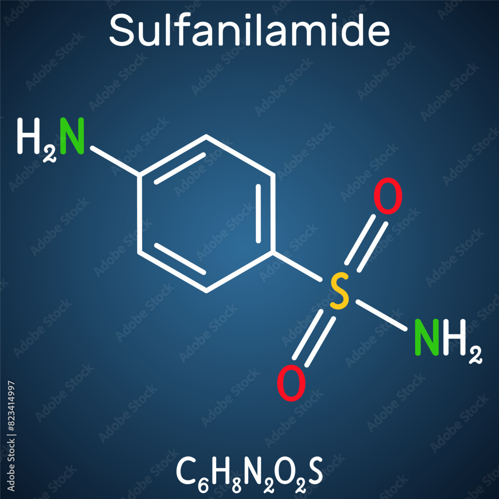 Canvas Prints sulfanilamide, sulphanilamide molecule. it is antibacterial drug. structural chemical formula on the