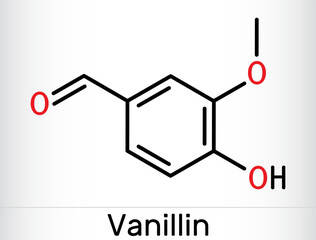 Vanillin molecule. It is flavor compound. Skeletal chemical formula