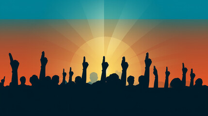 Empowering Democracy - Silhouette of Raised Hands Vector Illustration for Voting Banner and Concept Design Border