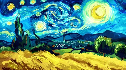 Abstract van Gogh style impressionistic cartoon art background