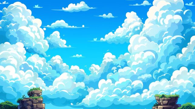 The background of this illustration is a beautiful sky blue sky with white clouds drawn by hand