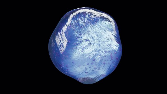 Animated 3D model of a drop of water with particles in it.