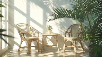 White wall background in an interior design living room mockup with an armchair and a potted plant.