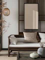 Frame mockup, modern hanok style living room interior