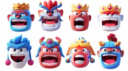 Isolated white background with funny 3D cartoon faces