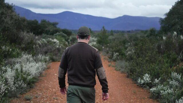 Professional park ranger walking on the remote National Park Reserve
