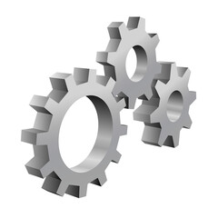 Beautiful realistic 3D metal cogwheels on transparent background.