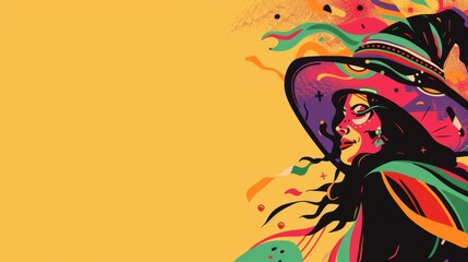 Vibrant Abstract Woman Portrait on Yellow Background