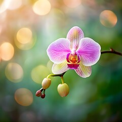 Orchid Serenity: A Delicate Blossom Against Green Bokeh