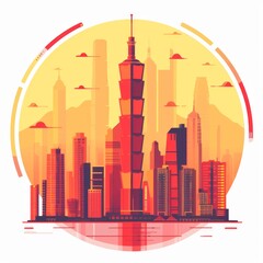Minimalistic Illustration of Shenzhen in Chinese Flag Colors
