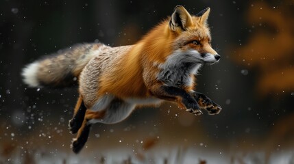 Fototapeta premium Diamond fox caught in mid-air leap, studio lighting backdrop