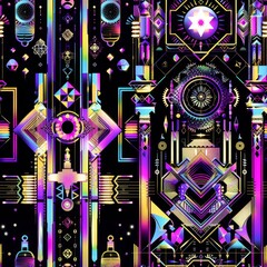 Neon Cyberpunk Geometric Patterns and Futuristic Abstract Design