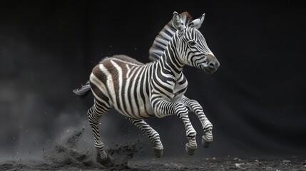 Fototapeta premium Sparkling diamond zebra leaping, clean studio light setup