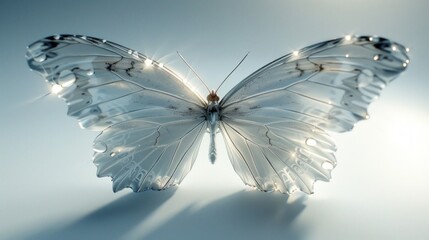 Detailed diamond butterfly in flight, minimalist studio scene