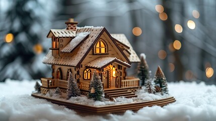 Naklejka premium christmas holiday house winter seasonal decoration snow tree celebration home new background