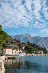 Fototapeta premium Scenic view of Perast, Montenegro with mountain views near the wonderful Adriatic Sea