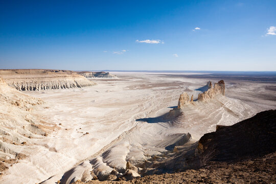 Bozzhira valley pinnacles aerial view, Mangystau region, Kazakhs